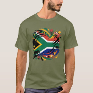 Camiseta Bandeira da África do Sul Pincelada Vida Selvagem