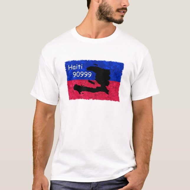 Camiseta Bandeira da ajuda de Haiti, mensagem de texto (Frente)