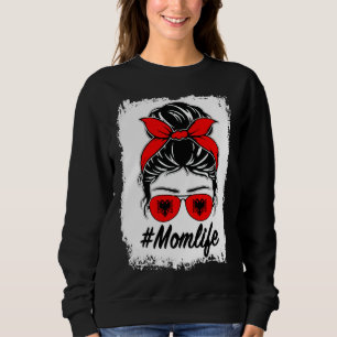 Camiseta Bandeira da Albânia Mãe Albanesa Coque Desarrumado