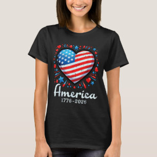 Camiseta Bandeira da América Coração 1776 2026 Aniversário
