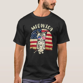 Camiseta Bandeira da América Patriótica 4 de Julho Meowica