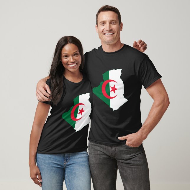 Camiseta Bandeira Da Argélia No Mapa Do País (Unissex)