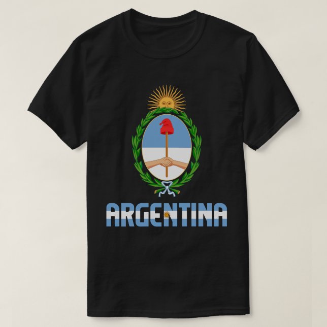 Camiseta Bandeira da Argentina e Casaco de Armas Patriótica (Frente do Design)