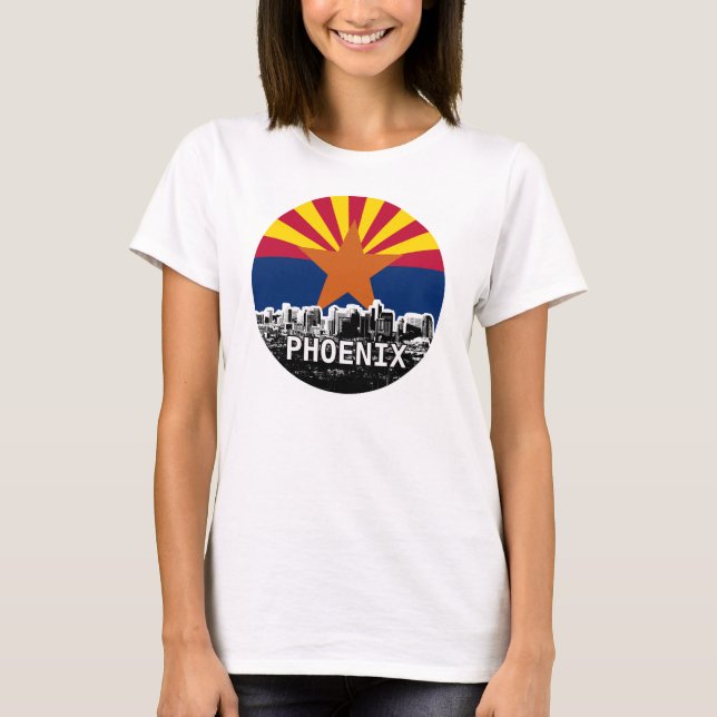 Camiseta Bandeira da arizona com skyline de Phoenix (Frente)