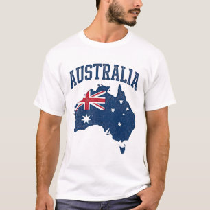 Camiseta Bandeira da Austrália Mapa Gráfico Antigo Envelhec