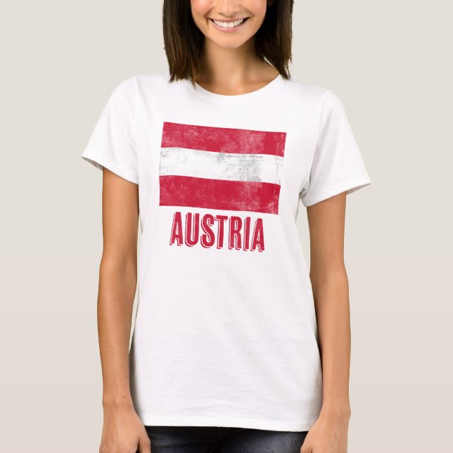 Camiseta Bandeira da Áustria "Grunge". (Frente)