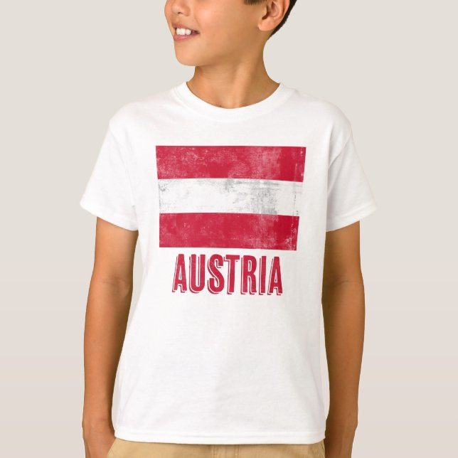 Camiseta Bandeira da Áustria "Grunge". (Frente)