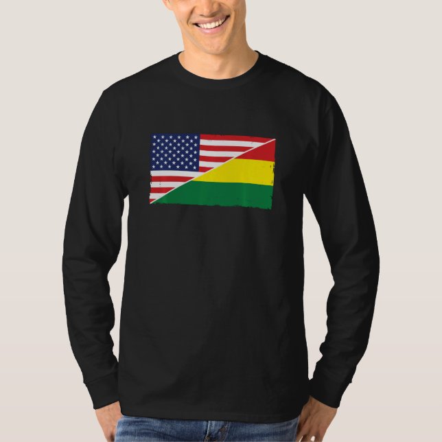 Camiseta Bandeira Da Bolívia E Bandeira Dos Eua Raízes Da A (Frente)