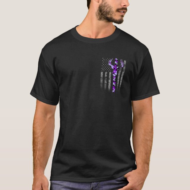 Camiseta Bandeira da Camuflagem Roxa de Caça com Camo Deer (Frente)