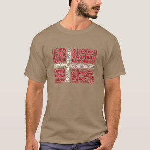 Camiseta Bandeira da Dinamarca com Nomes de Cidades Word Ar