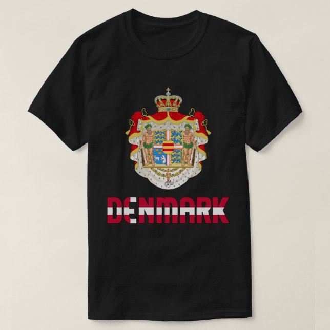 Camiseta Bandeira da Dinamarca e Casaco de Armas Patriótica (Frente do Design)