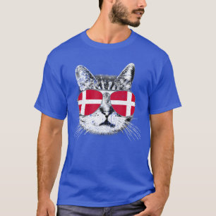 Camiseta Bandeira da Dinamarca Gato Dinamarquês Óculos de S