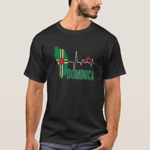 Camiseta Bandeira da Dominica Mapa Batimento Cardíaco Para