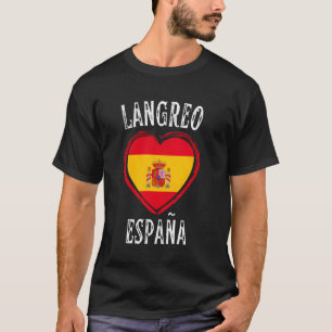 Camiseta Bandeira da Espanha Coração Cidade Langreo