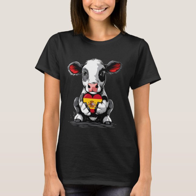 Camiseta Bandeira da Espanha Vaca Fofo Orgulho Espanhol Esp (Frente)