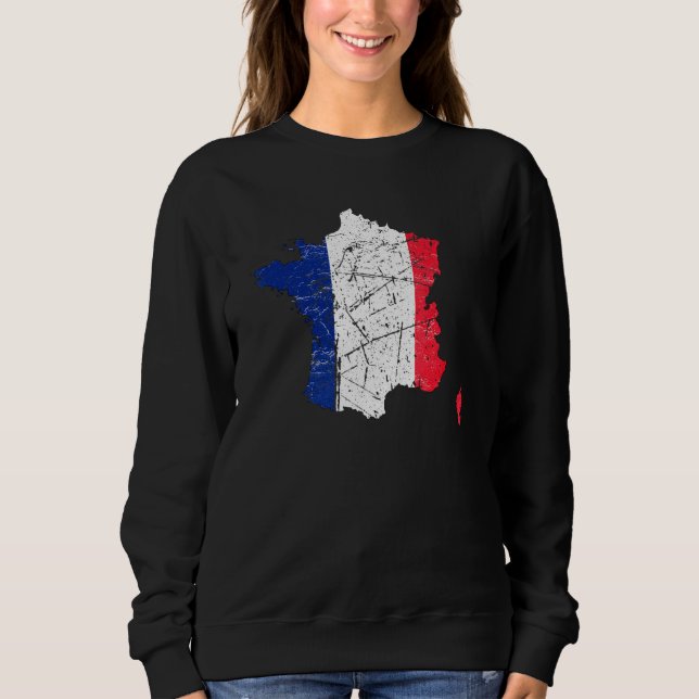 Camiseta Bandeira da França com mapa francês desgastado (Frente)