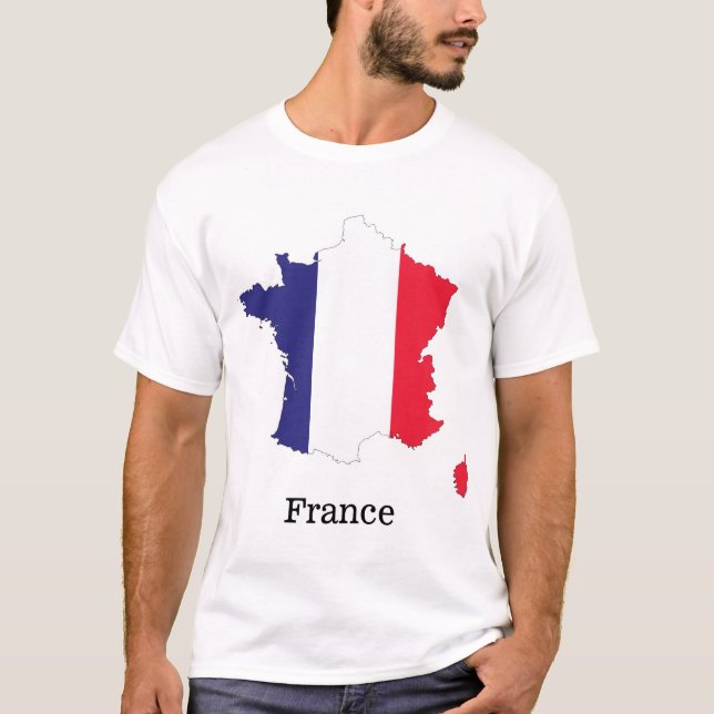 Camiseta Bandeira da França no Design de Souvenir de Mapa (Frente)