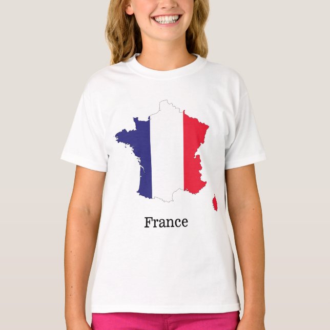 Camiseta Bandeira da França no Map Souvenir Design (Frente)