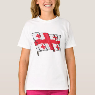 Camiseta Bandeira da Geórgia Ondulante Vermelha e Branca co