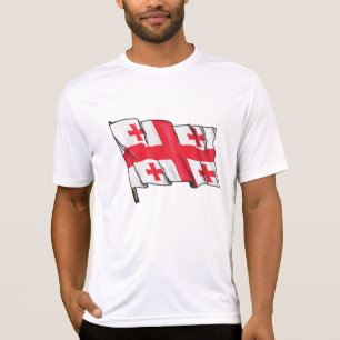 Camiseta Bandeira da Geórgia Ondulante Vermelha e Branca co