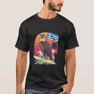 Camiseta Bandeira da Grécia Águia Surfando Pôr do Sol Raíze
