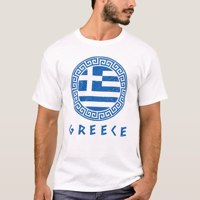 Camiseta Bandeira da Grécia, Design branco (Frente)