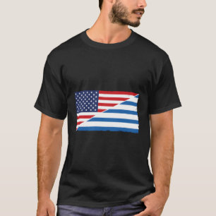Camiseta Bandeira Da grécia E Bandeira Dos Eua Raízes Dão P