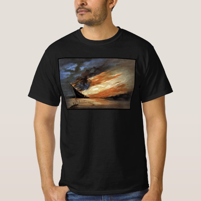 Camiseta Bandeira da Guerra Civil Rebelde no Fogo da bandei (Frente)