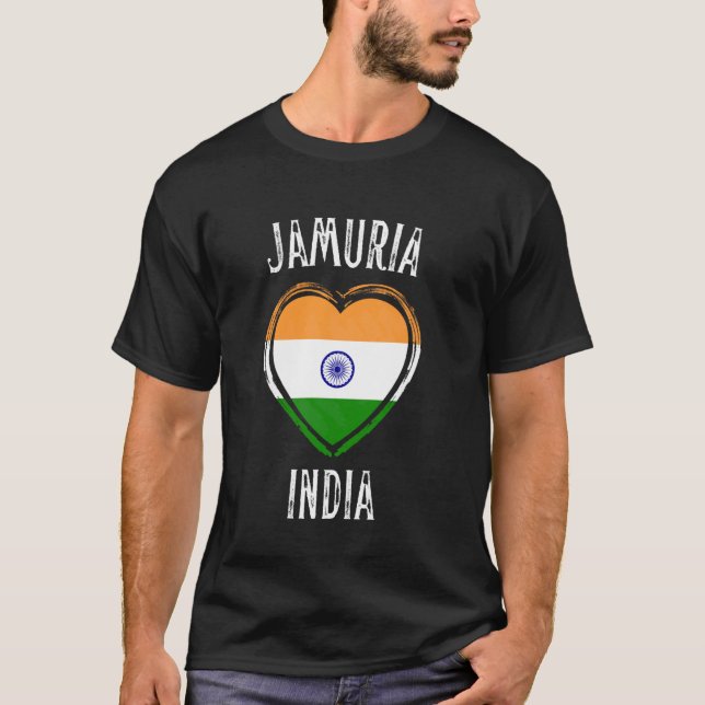 Camiseta Bandeira da Índia Coração Cidade Jamuria (Frente)