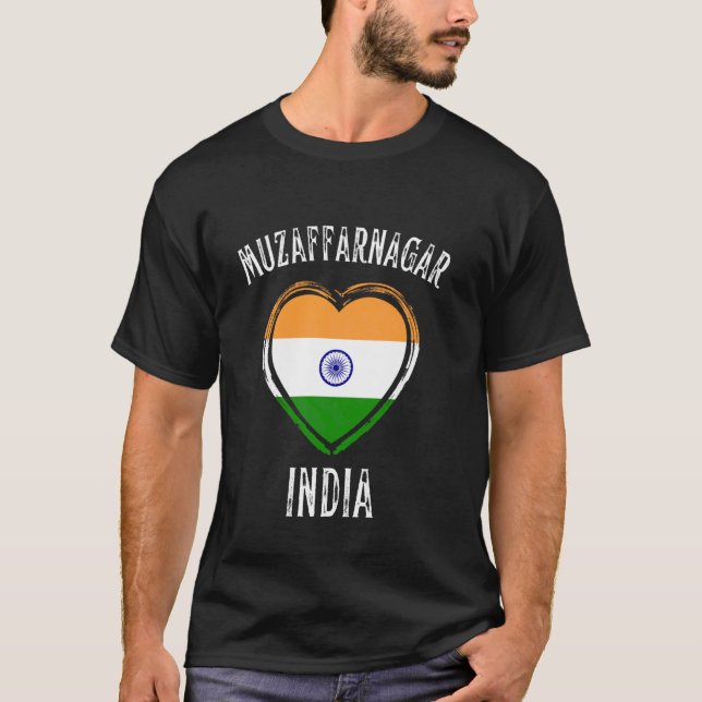 Camiseta Bandeira da Índia Coração Cidade Muzaffarnagar (Frente)