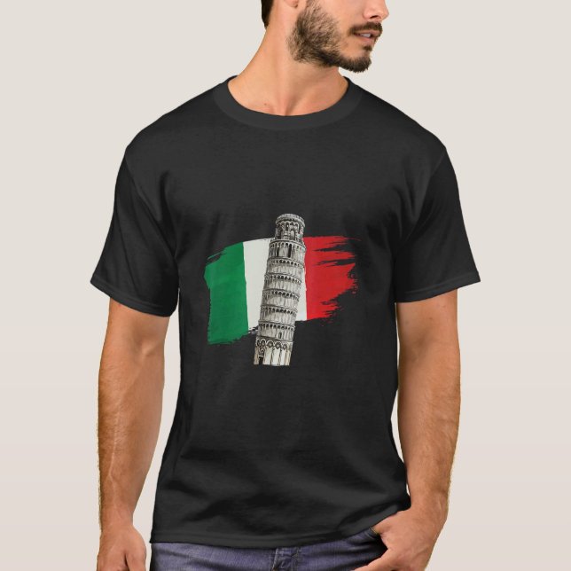 Camiseta Bandeira Da Itália Com Torre De Pisa Em Curta Esca (Frente)
