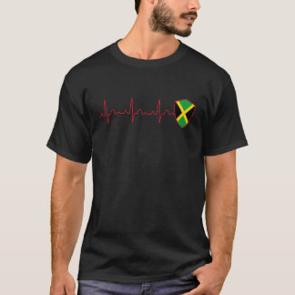 Camiseta Bandeira da Jamaica Coração Batimento EKG Patrióti