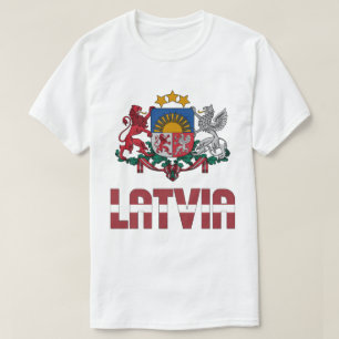 Camiseta Bandeira da Letónia e Casaco de Armas Patriótica