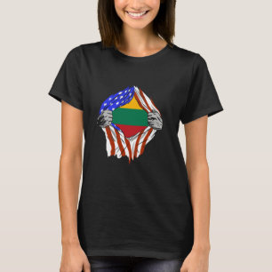 Camiseta Bandeira da Lituânia EUA América Peito Orgulho Lit