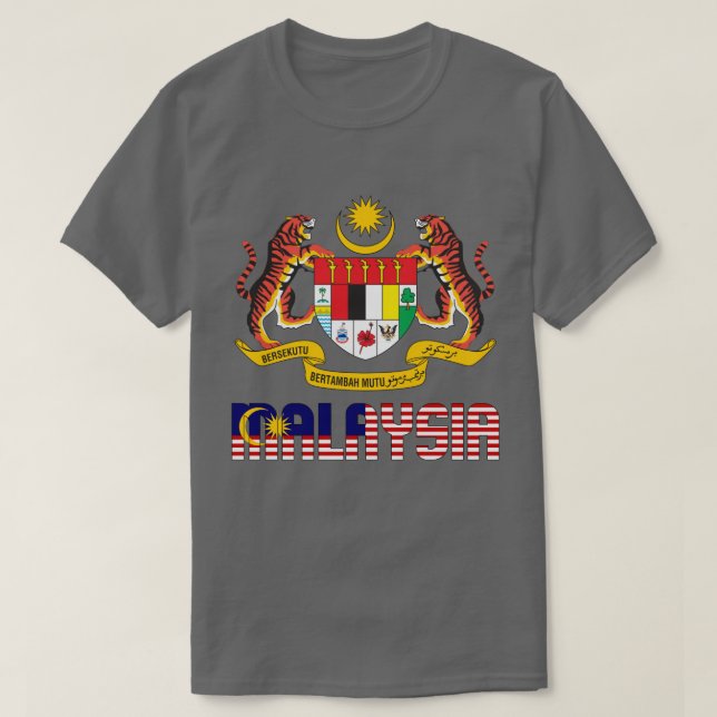 Camiseta Bandeira da Malásia e Casaco de Armas Patriótica (Frente do Design)