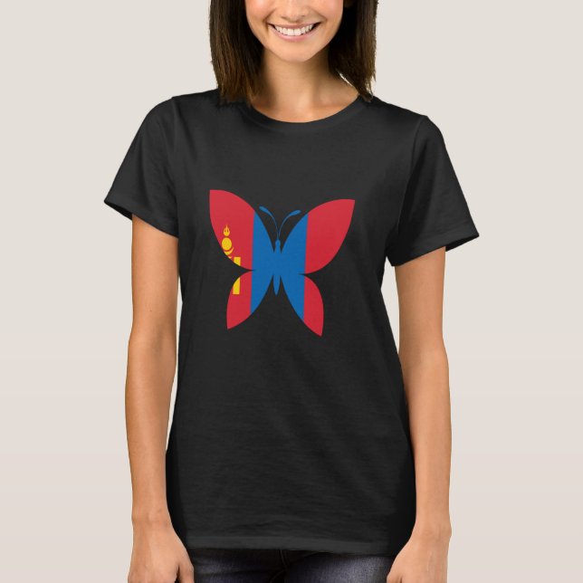 Camiseta Bandeira da Mongólia Orgulho Mongol Borboleta Mong (Frente)