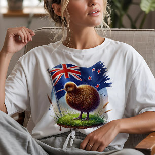 Camiseta Bandeira da Nova Zelândia & Pássaro Kiwi