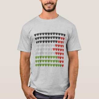 Camiseta bandeira da Palestina, corações verdes e negros ve