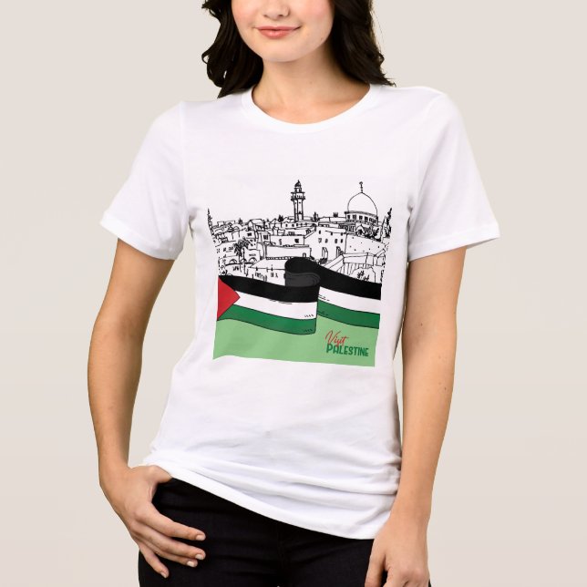 Camiseta Bandeira da Palestina e casas antigas feitas à mão (Frente)