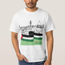 Camiseta Bandeira da Palestina e casas antigas feitas à mão
