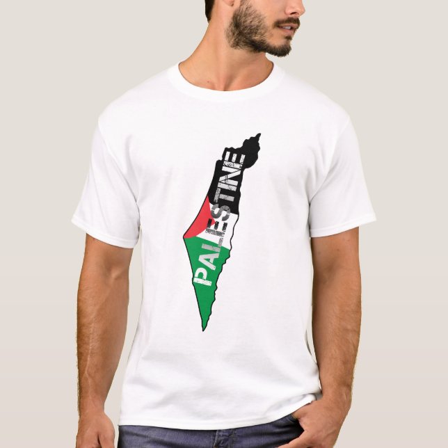 Camiseta Bandeira da Palestina Livre no Mapa Palestino (Frente)