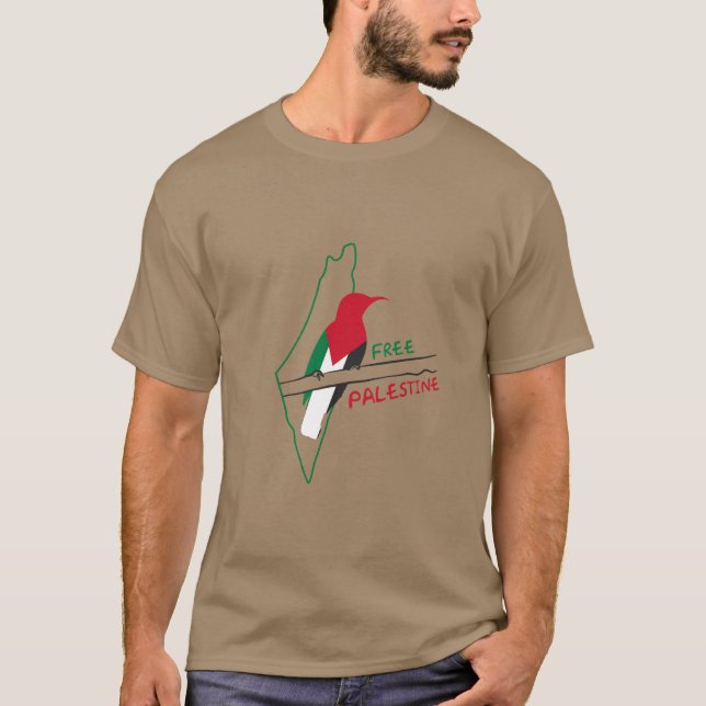 Camiseta bandeira da Palestina mapa pássaro  (Frente)
