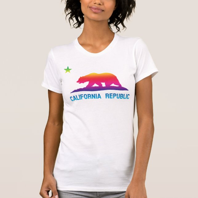 Camiseta Bandeira da república de Califórnia do arco-íris (Frente)