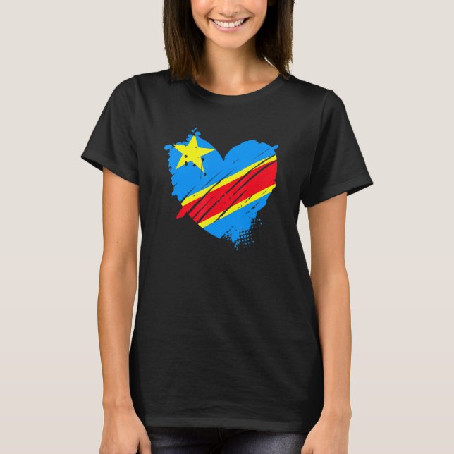 Camiseta Bandeira da República Democrática do Congo Eu Amo  (Frente)