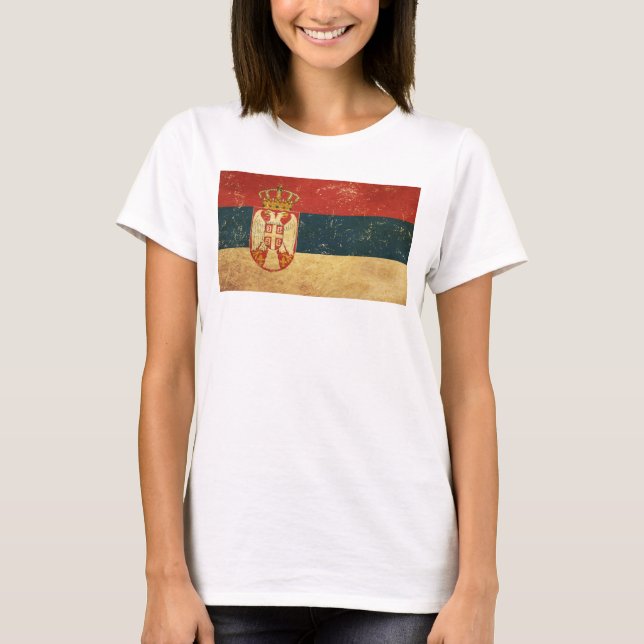 Camiseta Bandeira da Sérvia Feminina Branco (Frente)