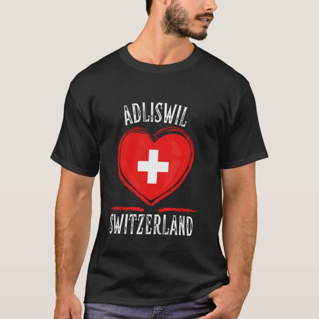 Camiseta Bandeira da Suíça Coração Cidade Adliswil (Frente)