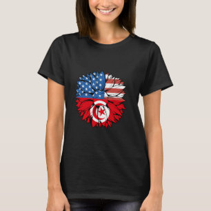 Camiseta Bandeira da Tunísia Girassol EUA Raízes Tunisinas