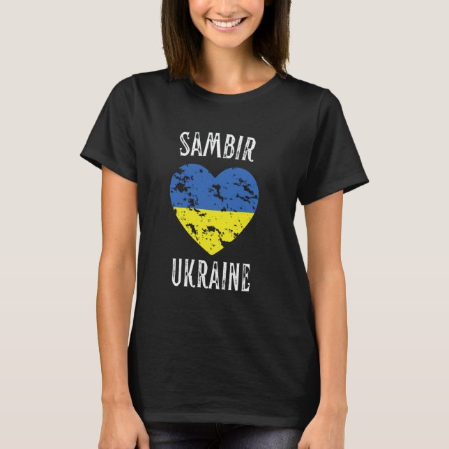 Camiseta Bandeira da Ucrânia Coração Cidade Sambir (Frente)