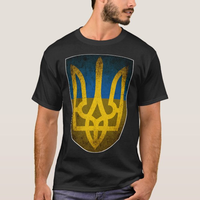 Camiseta Bandeira da Ucrânia e Tridente Ucraniano  (Frente)