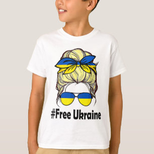 Camiseta Bandeira da Ucrânia Mulheres Cabelo Desgrenhado Uc